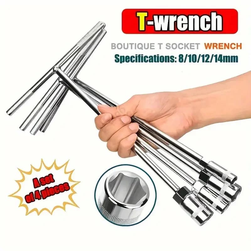 4-Piece Set of Chrome Vanadium Steel Multi Piece Combination T-Shaped Socket Wrench for Automotive and Home Maintenance  Durable