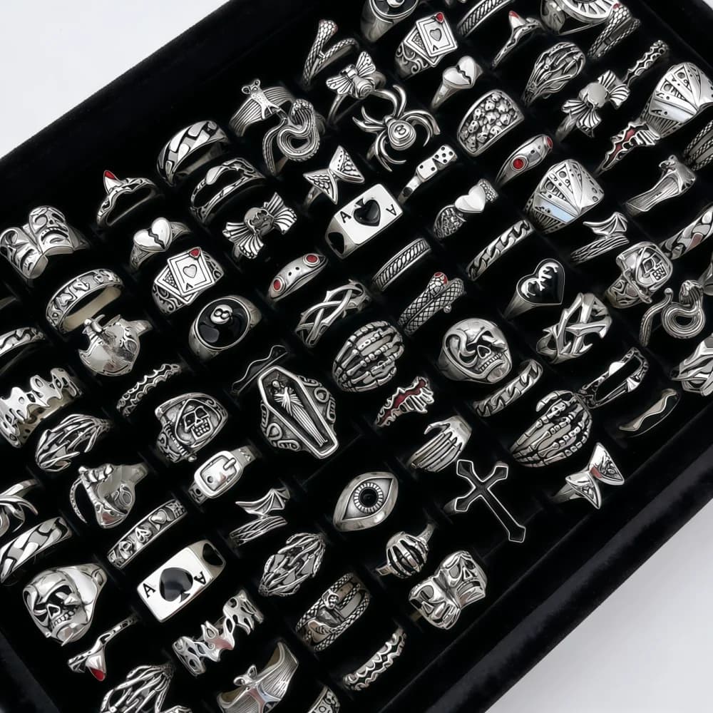 10/20/30/50/100Pieces Vintage Punk Skull Eye Rings Set For Women Men Mix Style Hip Hop Finger Ring Jewelry Party Gift