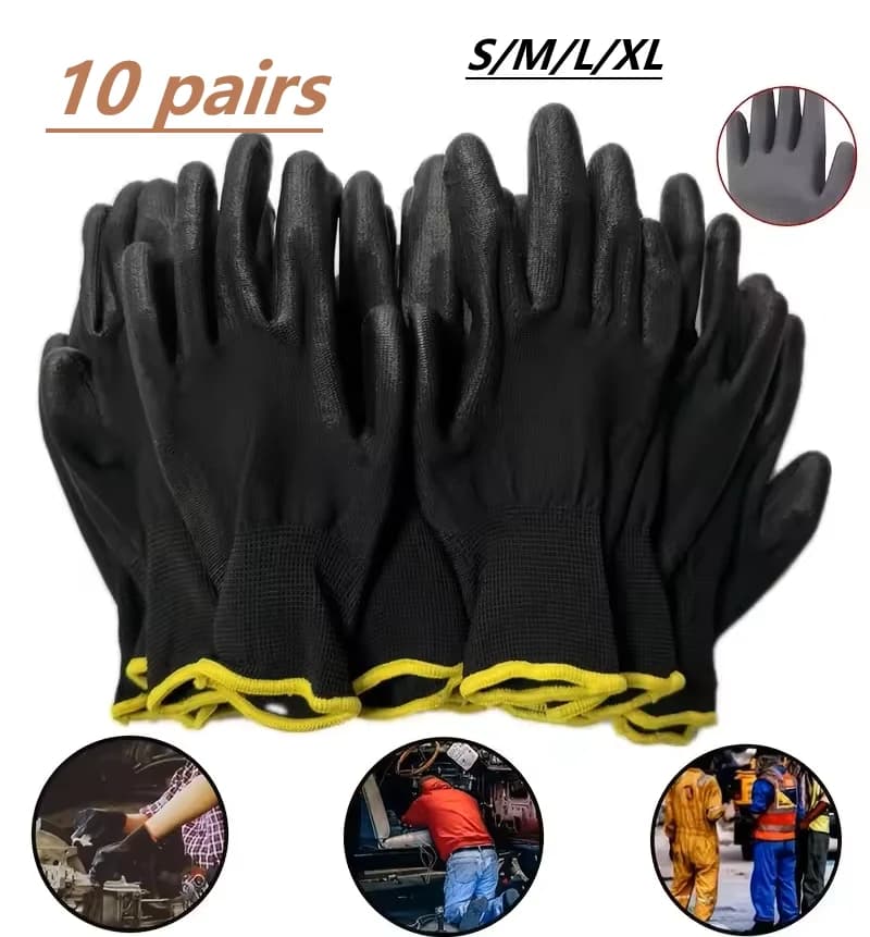 10 Pair Black，Red  Durable Safety Gloves - Anti-Slip, Wear-Resistant, ESD Protection for Gardening & Woodworking