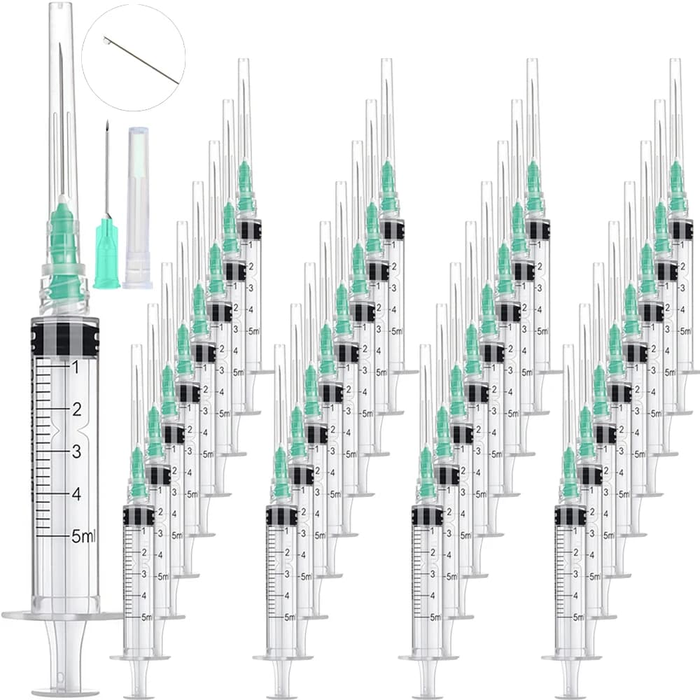 50 Pieces of 5ml Luer-Lock Syringes, Suitable for Pets and Farm Animals, Industrial Use, Laboratory Dispensing, Crafts, DIY Clothing Supplies, Nail Art, Rhinestone Application, Laboratory Dispensing, Industrial Feeding, Pet Feeding, Multi-Purpose Use, Scientific Laboratories, Plant Irrigation, Aquarium Water Change Syringes
