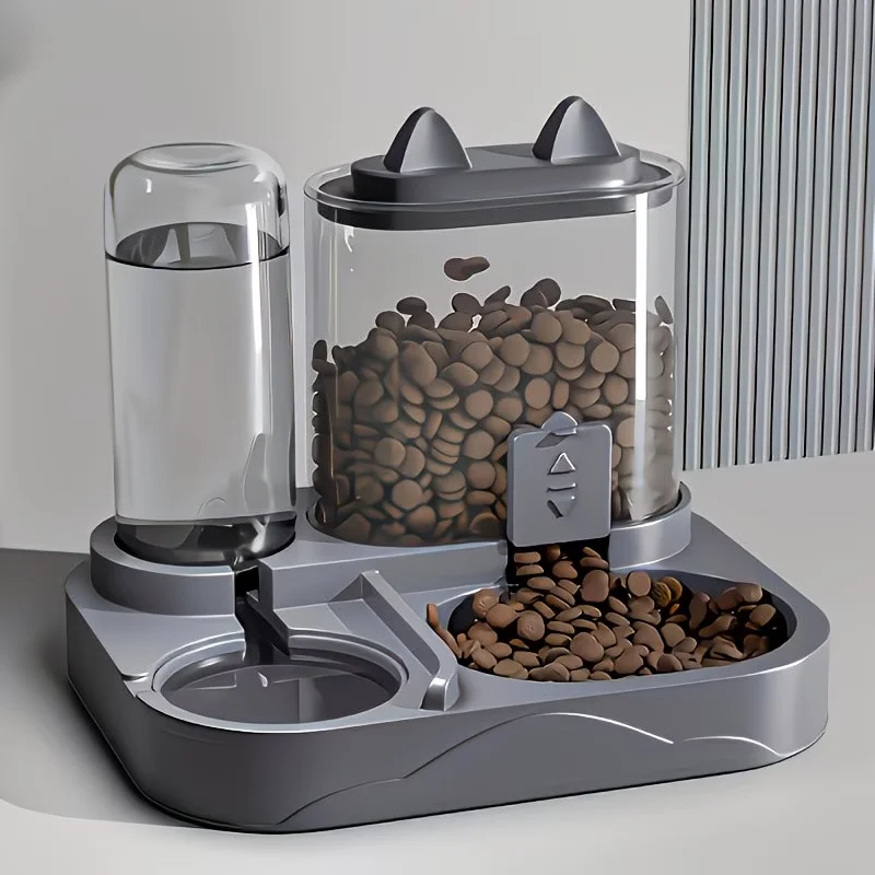 2-in-1 Large Pet Feeder & Water Dispenser, Dry Wet Separation, Durable Plastic, Transparent, No Battery, For Cats Dogs Travel