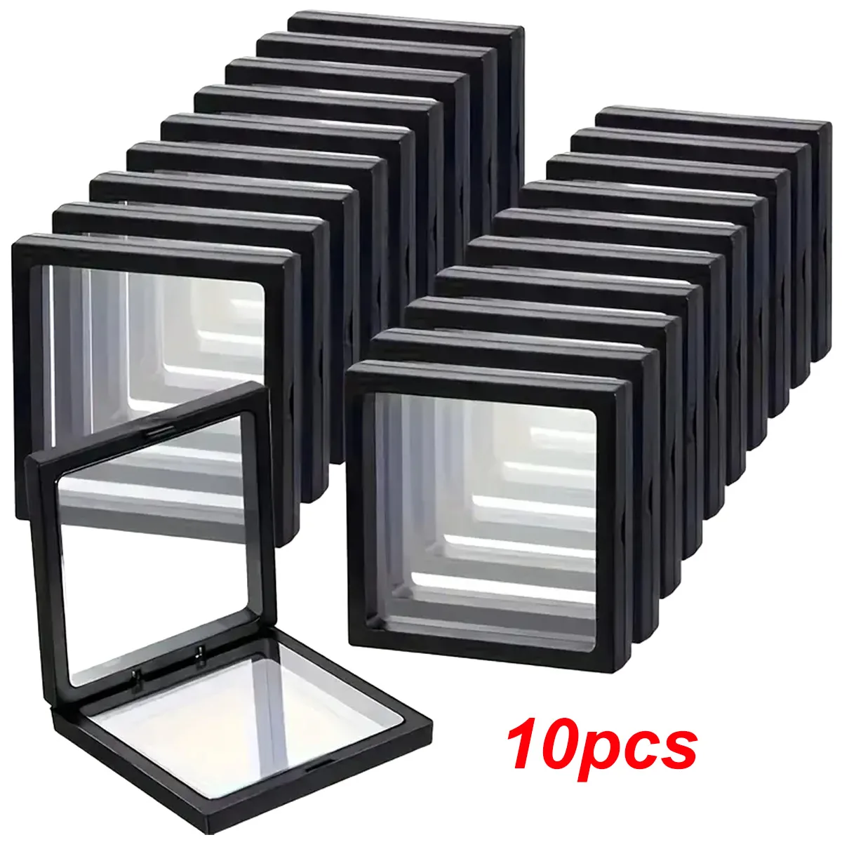 10pcs,Transparent floating display box, plastic film jewelry packaging box, jewelry, necklace, ring, and collectible storage box