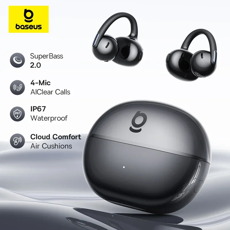Baseus Bowie MC2 AIR Clip-on TWS Earbuds Ear Clips Wireless Earphones Bluetooth 6.0   Open Earrings 4 Mic ENC Sports Headphones