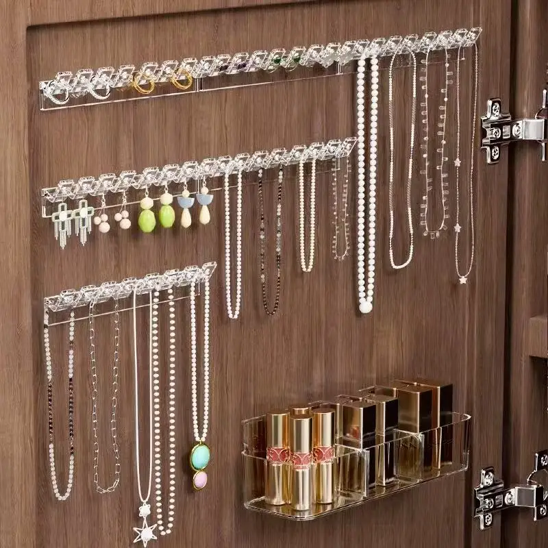 3/6/12/18pcs Necklace Storage Rack, Bracelet And Earrings Link With 8 Hooks, Anti-Tangle Wall-Mounted Jewelry Display Rack