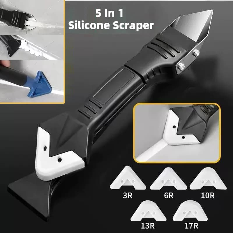 Silicone Scraper Squeegee Glue Remover Knife Caulking Angle Beauty Crack Trowel Tool Grout Scraper Kit with 5pcs Scraper Head