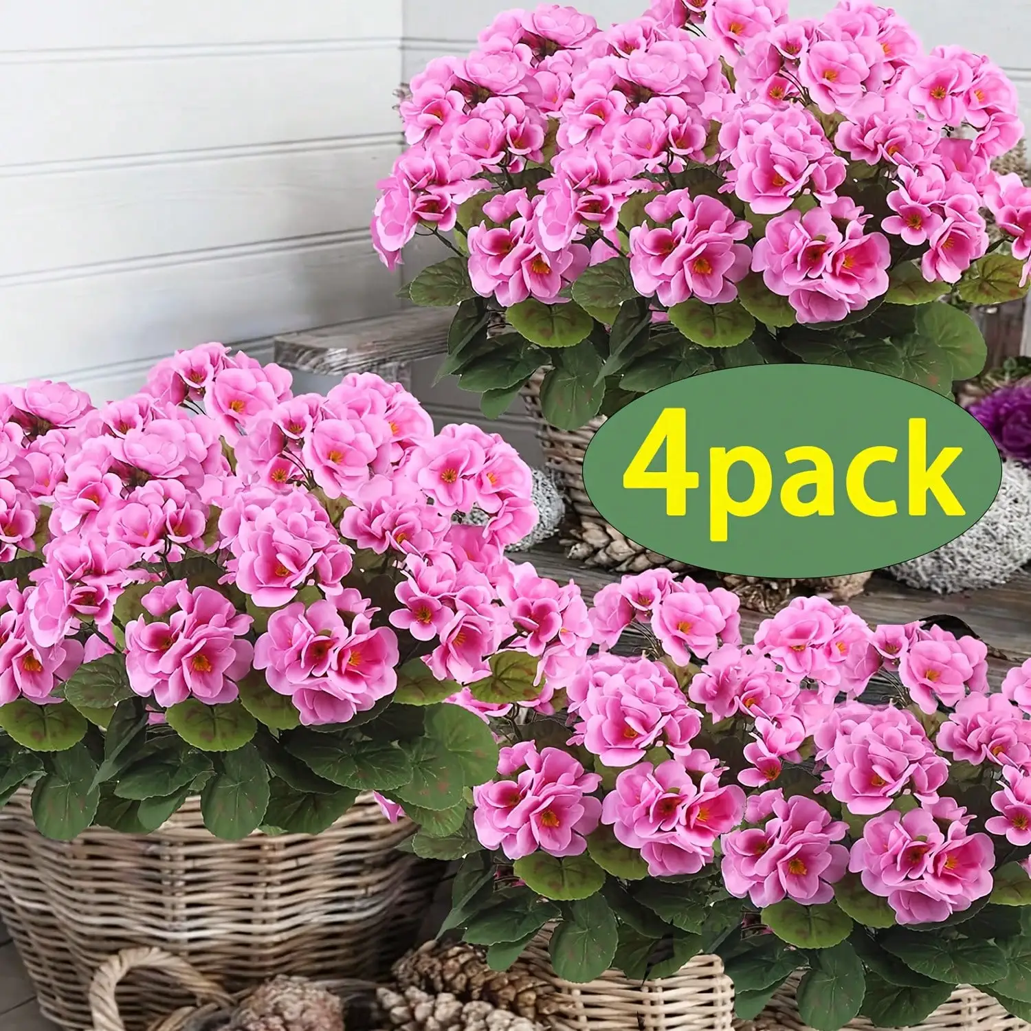 1/2/4pcs Artificial Realistic Flowers With Green Foliage Indoor Outdoor Garden Porch Patio Window Box Decor Hanging Planter