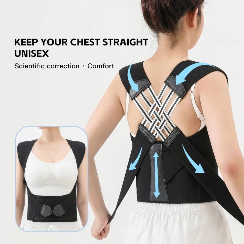 1pc Black Posture Corrector Brace for Women Breathable Elastic Back Posture Correction Belt Adjustable Shoulder for Students