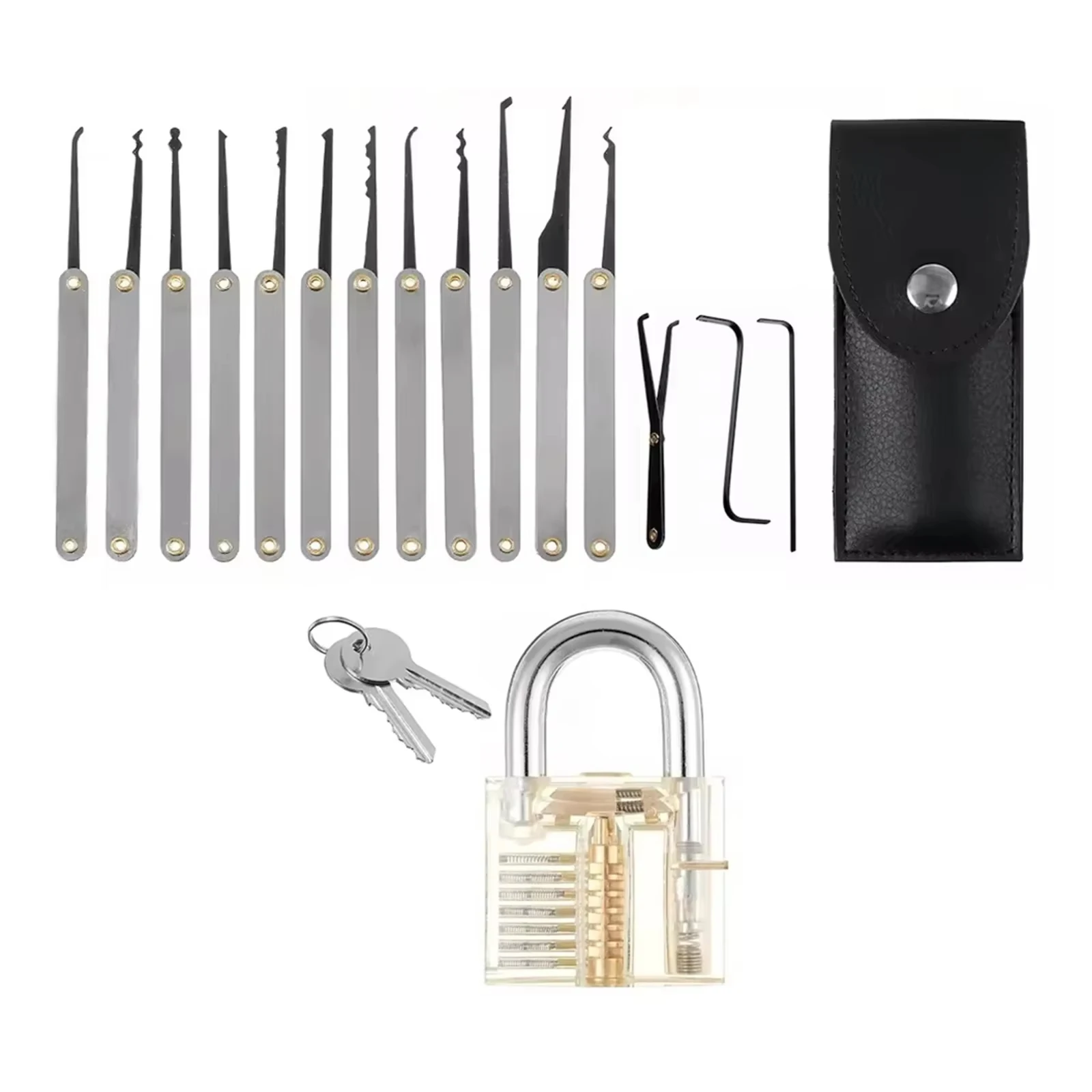 15pcs Unlocking Lock Pick Set Key Extractor Padlocks Kit Locksmith Pick Training Kit Pin Broken Key Hand Tool Locksmith Tools