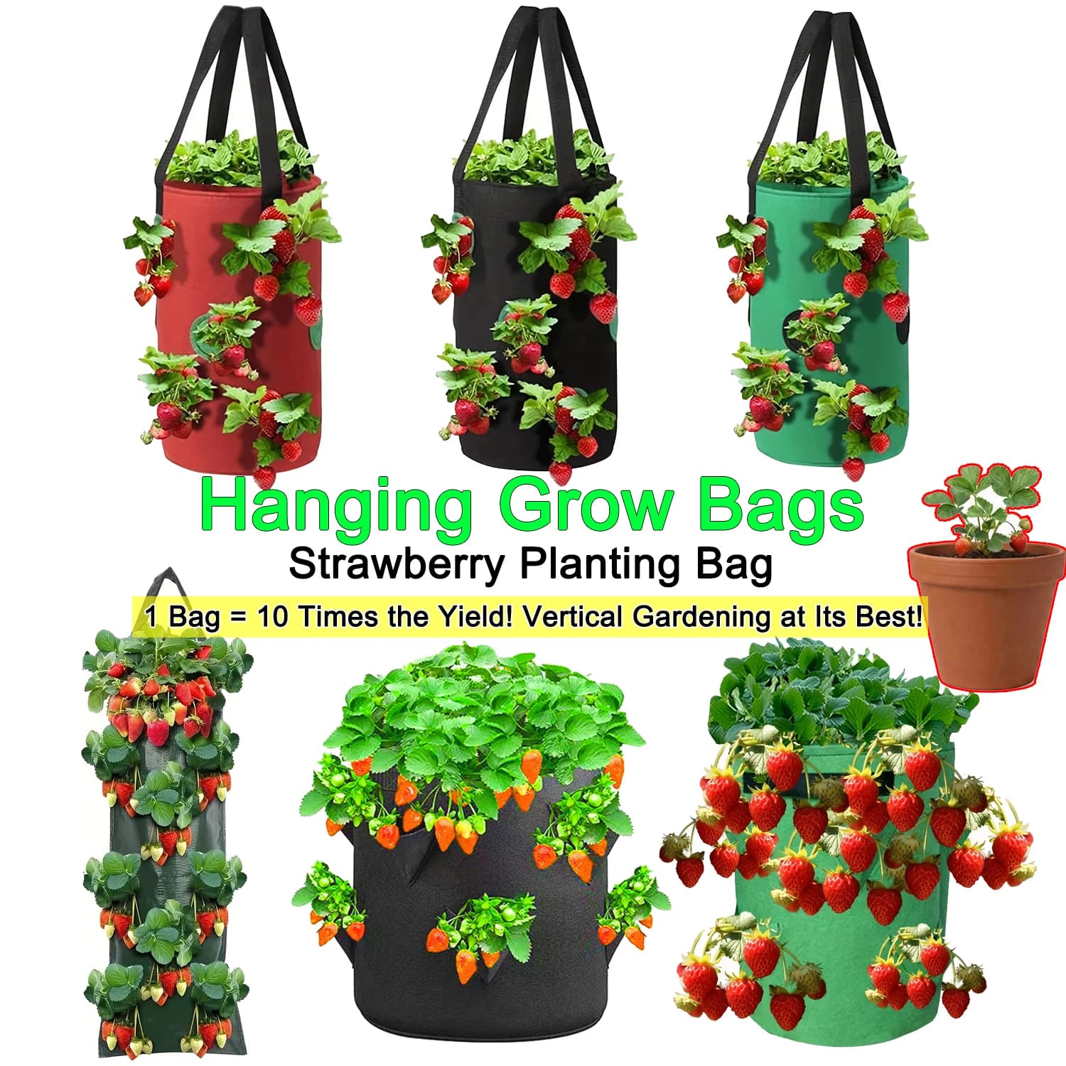 Hanging Grow Bags for Strawberries Tomatoes Hanging Planting Grow Bag Vertical Garden Strawberry Planter Pot Aeroponic Tower