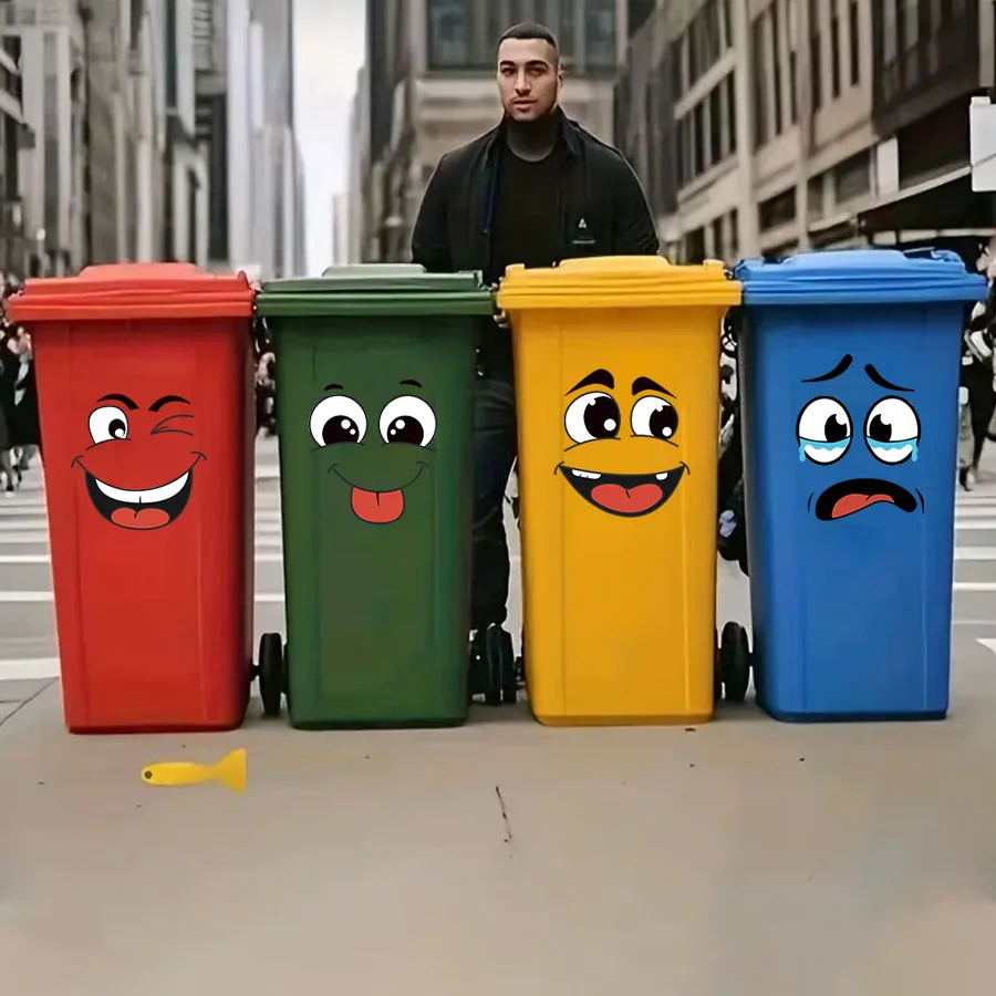 4 sheets/Set Cartoon Face Stickers,Self-Adhesive, Plastic Surface Compatible,Home Decoration Suitable for Trash Can, oilet Decor